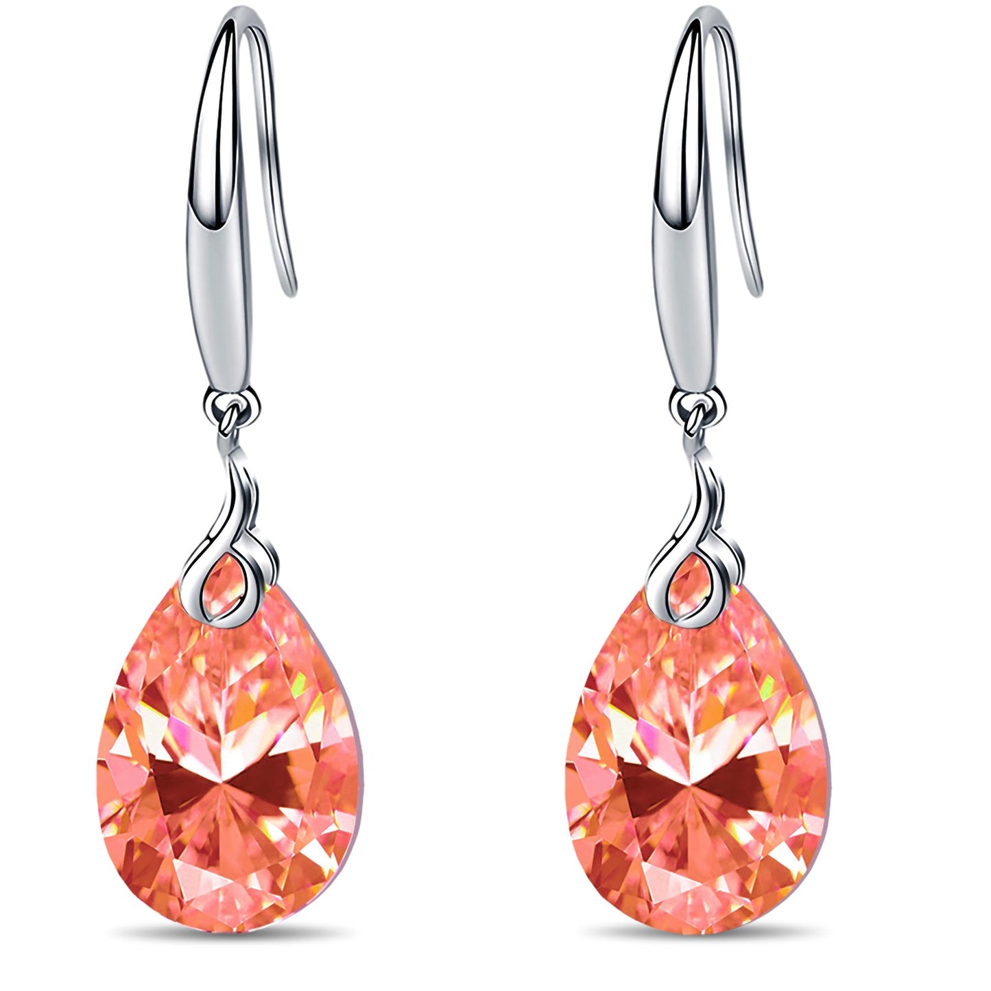 Silver Dangle Earring 14k White Gold Plated 925 Sterling Silver 12mm Pear Shape Naked Drill Crystal Drop Earrings For Women (Pear Shape-Champagne)