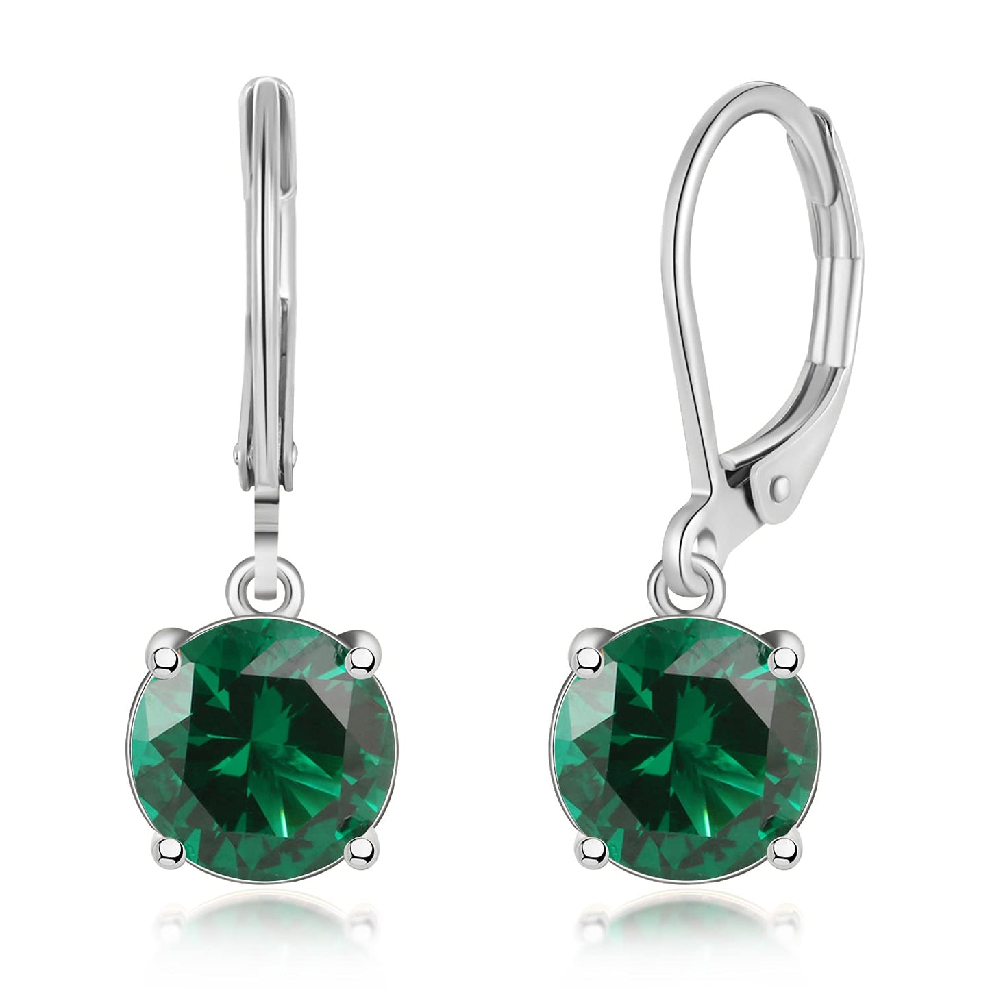 CiNily Leverback Dangle Earrings Created Green Crystal Drop Earrings White Gold Plated Jewelry for Women 8 mm
