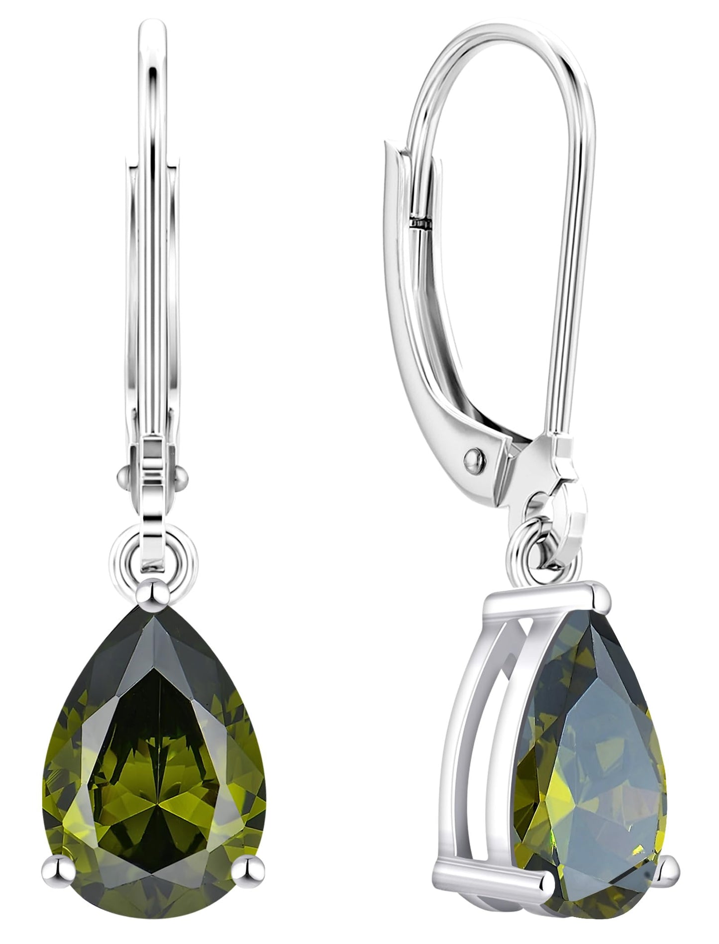 YL 925 Sterling Silver Teardrop Dangle Drop Earrings for Women 7x10 MM Solitaire Created Peridot Leverback Jewelry