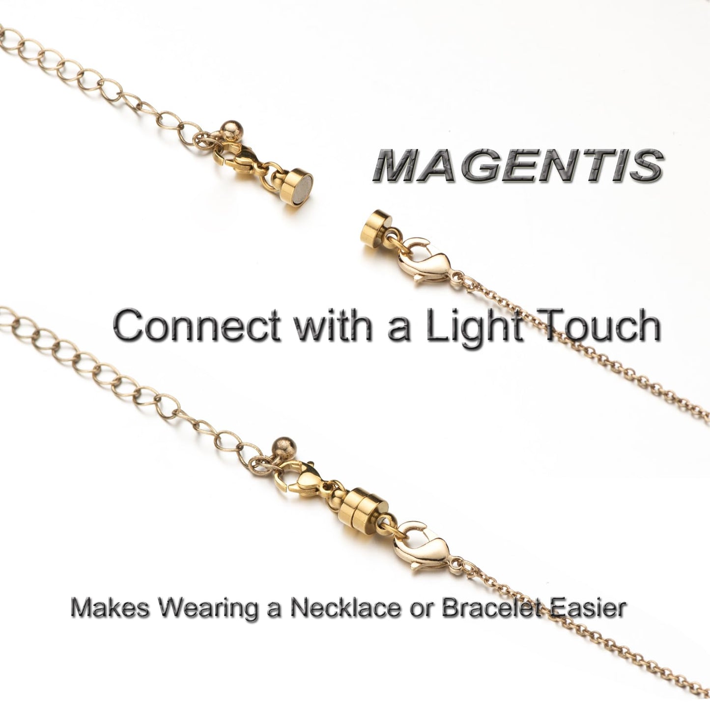 Mizeer Stainless Steel Magnetic Necklace Clasps and Closures, Magnetic Clasp Converter for Jewelry Making Supplies, Chain Extender Connector for Bracelet (2pcs Gold)