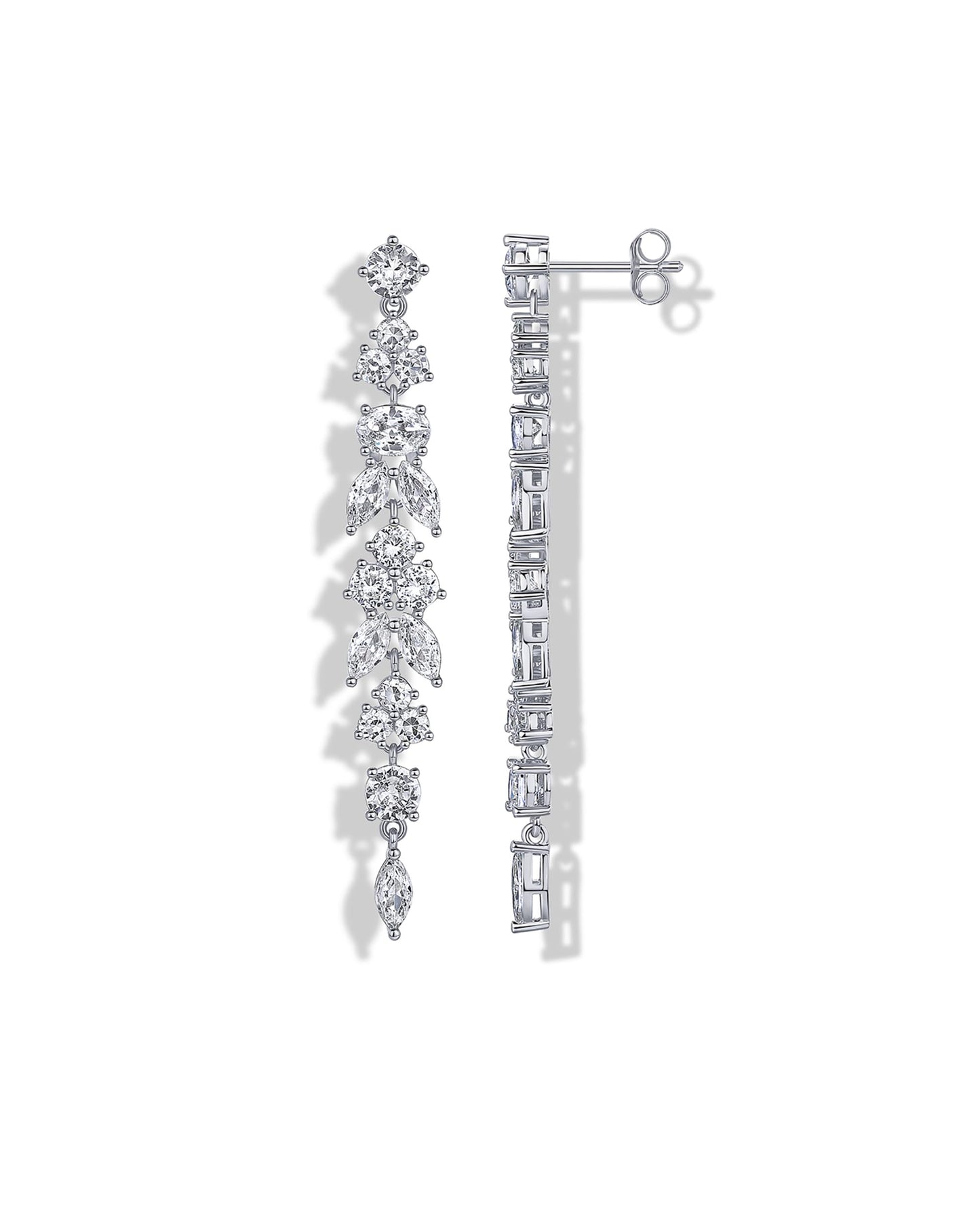 PAVOI Rhodium Plated Cubic Zirconia Dangle Earrings for Women - Crystal Long Bridal Drop Earrings - Linear Marquise Oval Simulated Diamond Cluster Drop Dangle Wedding Jewelry for Brides & Bridesmaid
