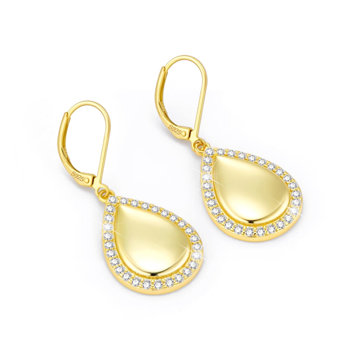 Waterdrop Gold Dangle Earrings for Women, LANCHARMED 14K Goldplated Large Waterdrop Earring with Cubic Zirconia Teardrop Dangle Gold Leverback Earrings for Women Trendy Statement Jewelry