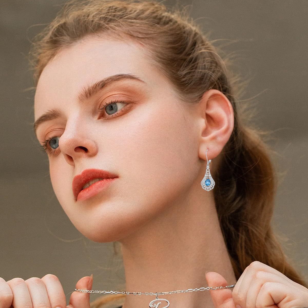 Lvoryance 1.5CT Genuine Swiss Blue Topaz Earrings 925 Sterling Silver 6mm * 8mm Oval Cut March Birthstone Drop Earrings for Women