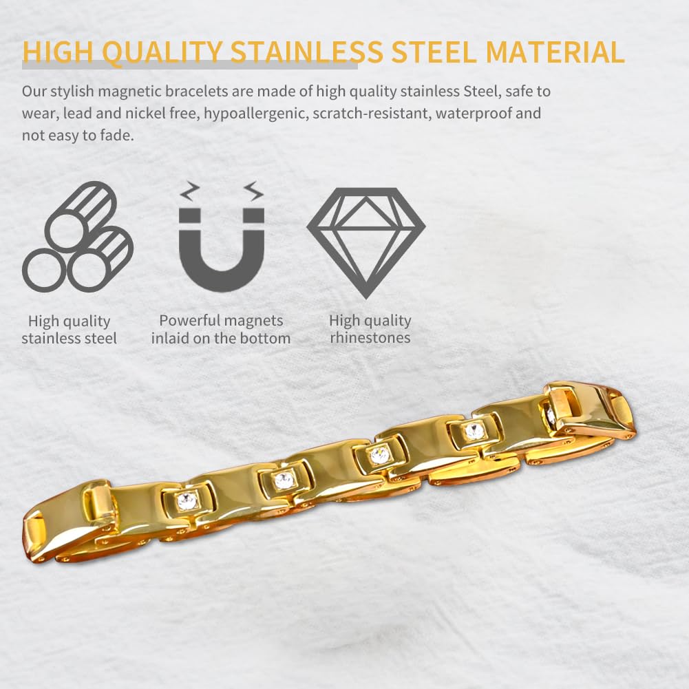 QIAOZILI Women's Ultra Strength Magnetic Bracelet, Stainless Steel Magnetic Bracelets for Women, Adjustable Length with Sizing Tool Fashion Accessories, Therapy Jewelry with Gift Box