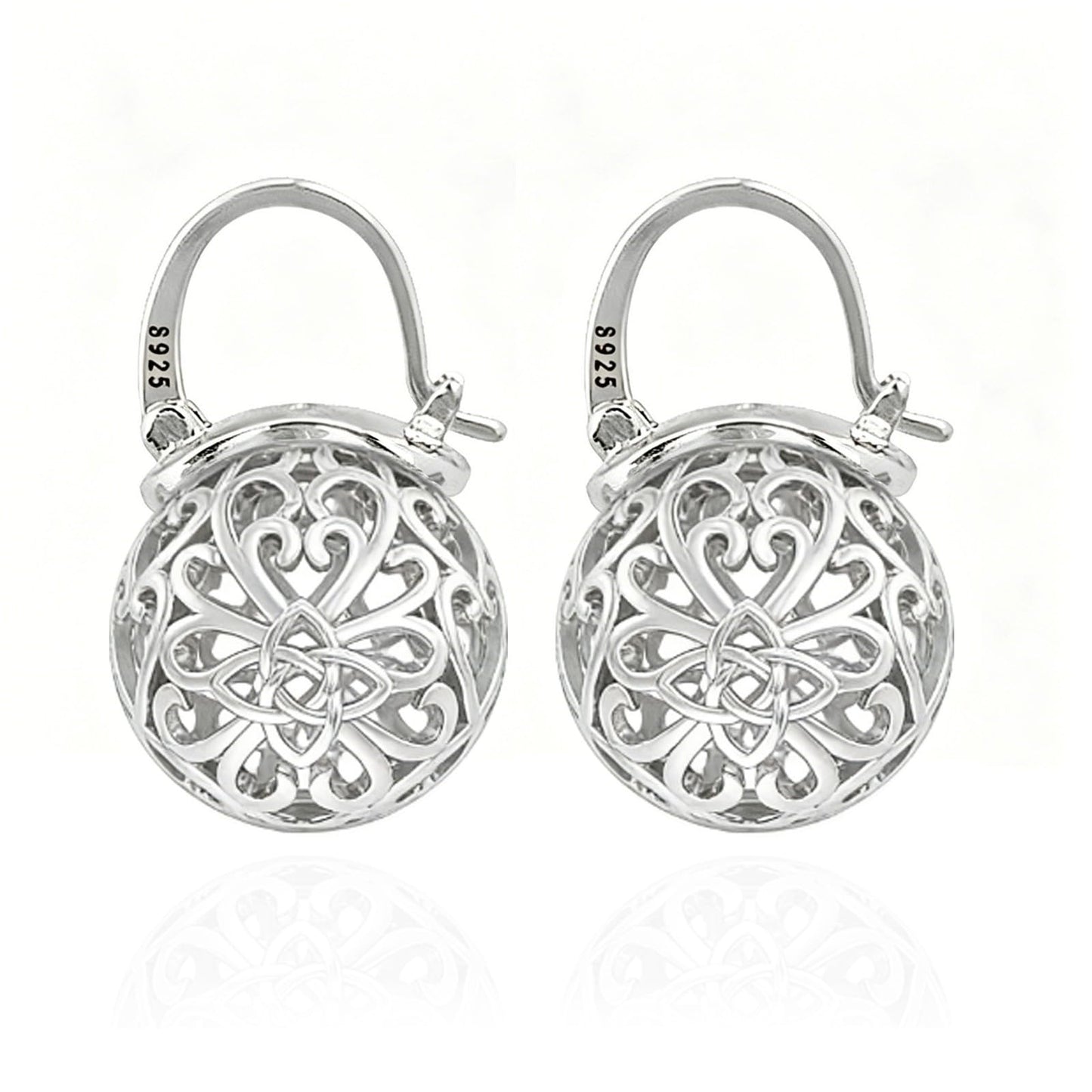OwMell Elegant 925 Sterling Silver Pearl Drop Earrings Dangle Stud Silver Plated Earrings for Women Large Size 12mm - Celtic Knot Silver