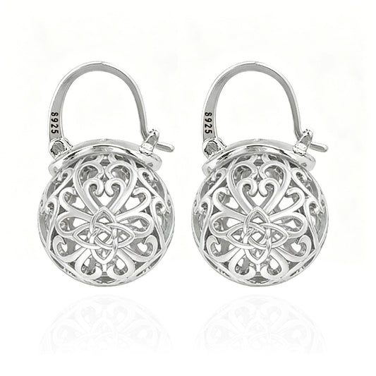 OwMell Elegant 925 Sterling Silver Pearl Drop Earrings Dangle Stud Silver Plated Earrings for Women Large Size 12mm - Celtic Knot Silver