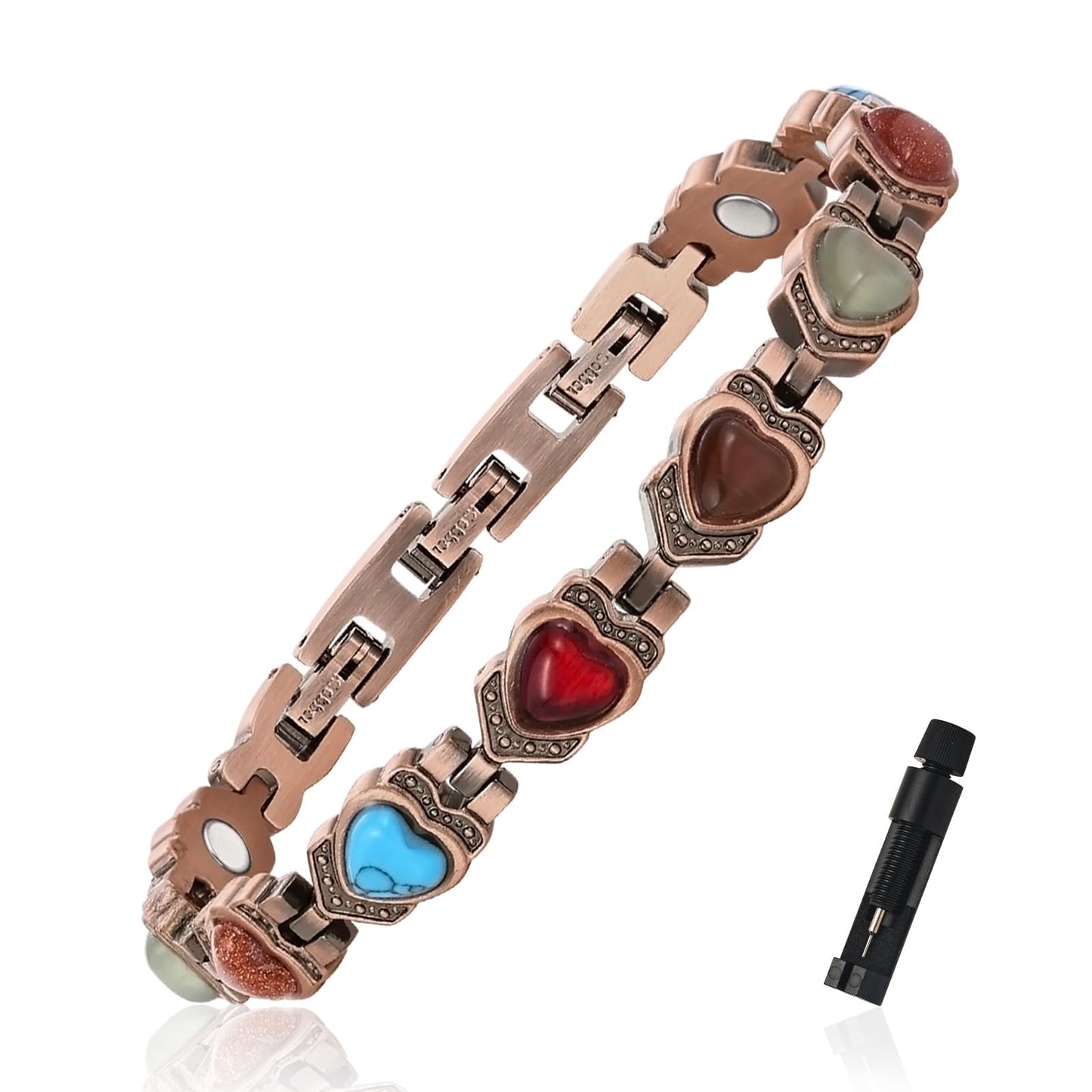 MagEnergy Copper Bracelet for Women, 99.99% Pure Copper Magnetic Bracelets with 3500 Gauss Magnets, Natural Turquoise & Stones, Adjustable, Jewelry Gift