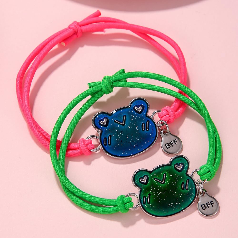 Dinosaur Frog Turtle Dragon Color Changing Mood Bracelet Set for Women Emotion Feeling Temperature Sensing Wrap Bracelet with Card Friendship Jewelry-Frog