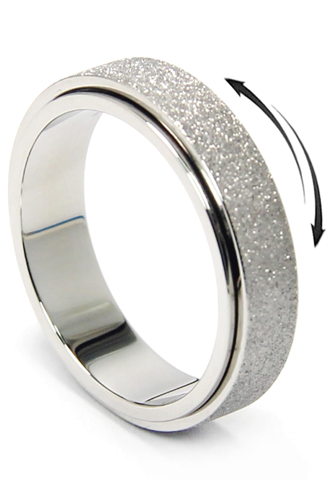 OreilleStar Anxiety Ring for Women Men Fidget Toys Adults Spinner Ring Titanium Stainless Steel 6mm Wide Size 9 Silver Band Ring Hand Polished
