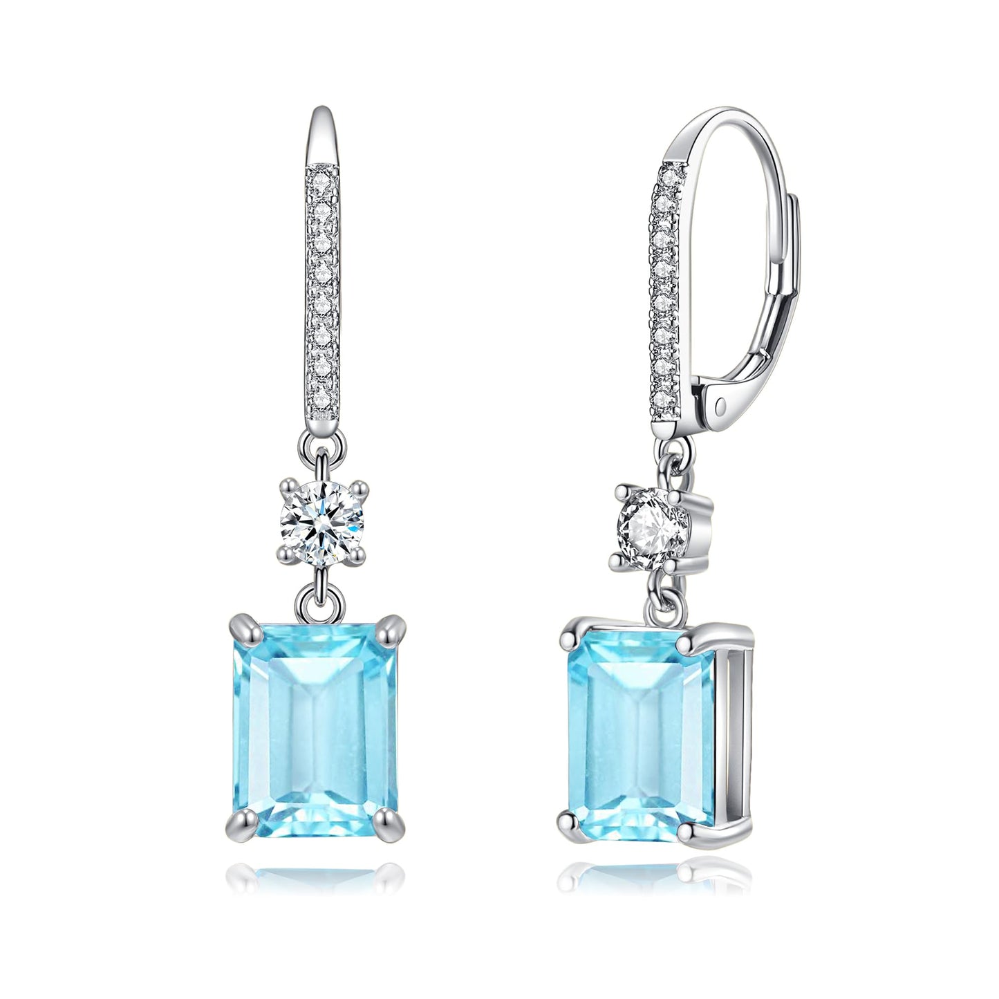 CiNily Rectangular-cut Drop Dangle Earrings Hypoallergenic, 14K White Gold Plated Light Blue Cubic Zircon Earrings Diamond Dangle Earrings Jewelry Birthday