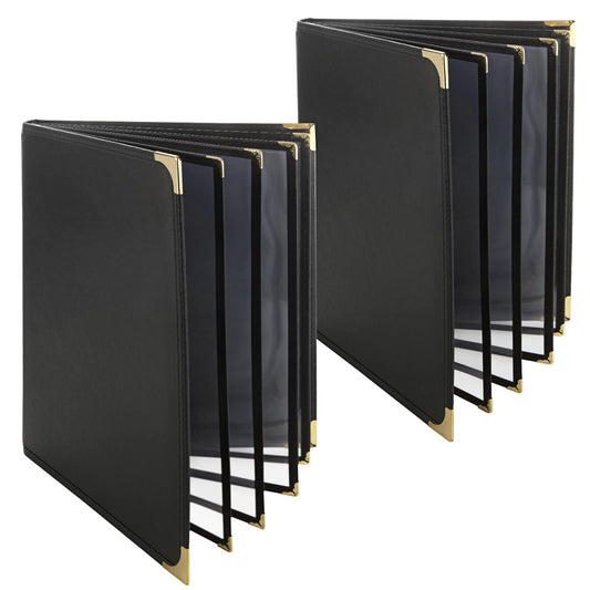 FVIEXE 2PCS Menu Holder 8.5 x 11 Inch, Restaurant Menu Covers 4 Page 8 View, Transparent Faux Leather Menu Sleeves Menue Book Folder for Restaurant Bar Cafe