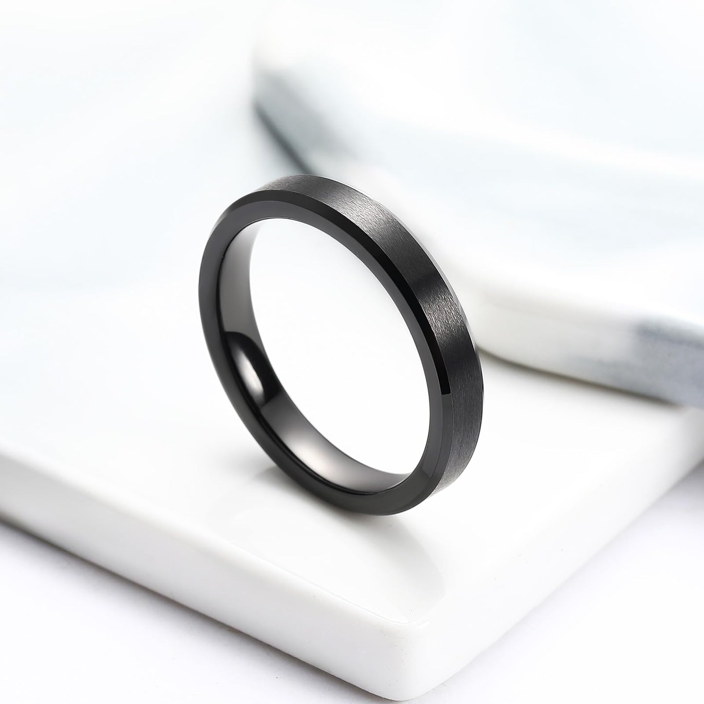 King Will 4mm Black Tungsten Men's Wedding Band - Brushed Matte Finish, Beveled Polished Edge, Comfort Fit 10
