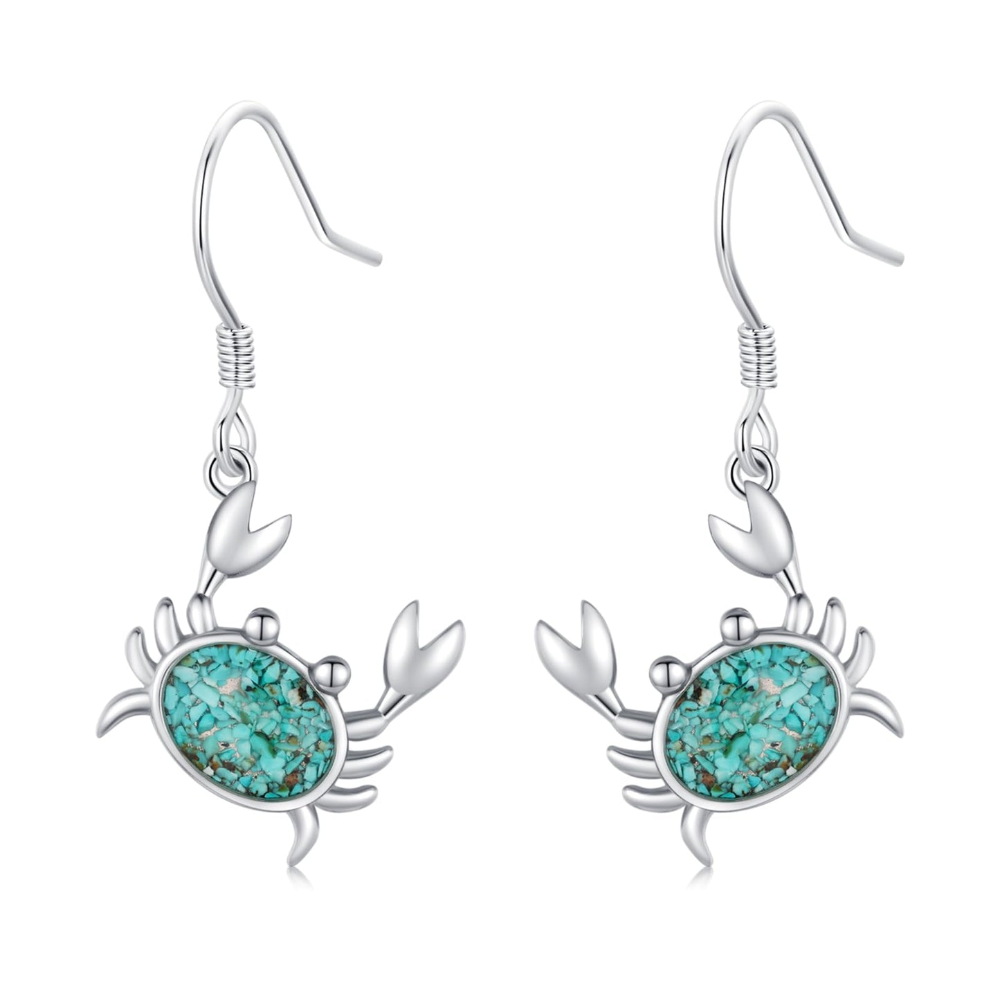 Crab Earrings for Women 925 Sterling Silver Ocean Dangle Drop Earrings Turquoise Sea Animal Earrings Beach Themed Jewelry Crab Gifts for Friends