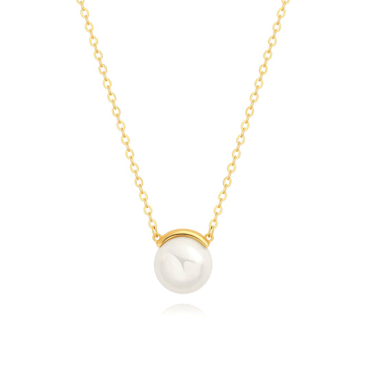 CANEVINKA Pearl Pendant Necklace for Women, 18k Gold Plated Single Round Pearl on Thin Chain, Dainty Minimalist Adjustable Lobster Clasp, Vintage Fashion Jewelry Gift