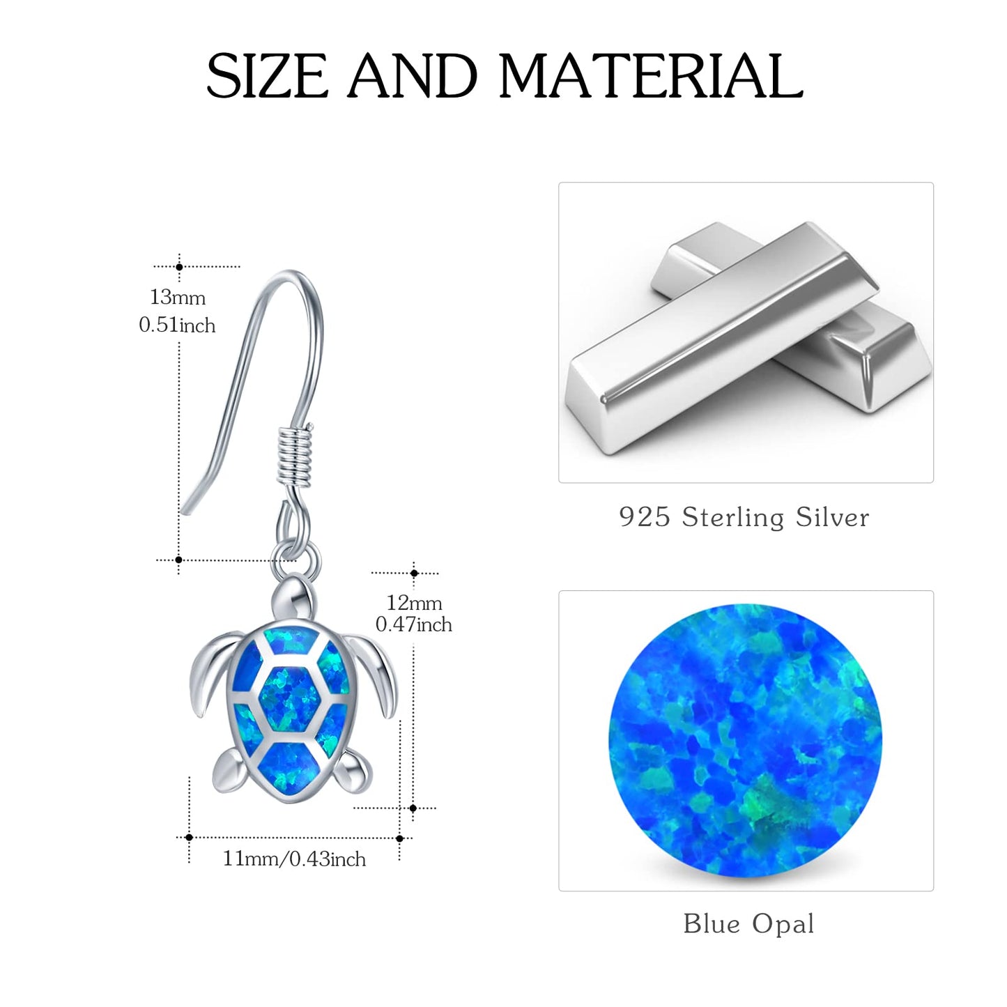 Sea Turtle Earrings,Sterling Silver Hawaiian Beach Themed Stud Earrings Tortoise Animals Drop Dangle Blue Opal Ocean Tarnish Resistant Jewelry Gifts for Women Girlfriend Mom Mother Sister (Leverback Turtle Earrings)