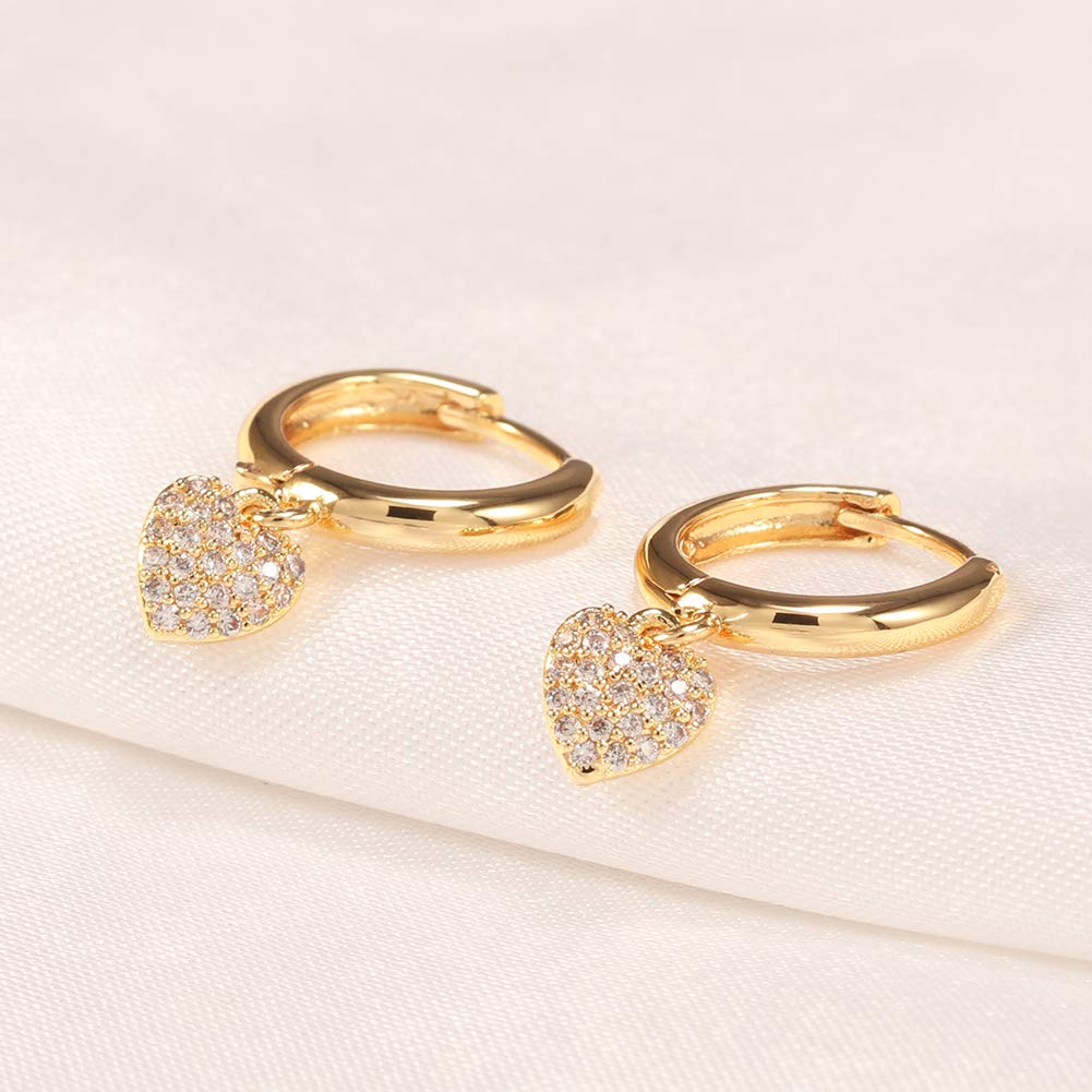 Asymmetric Heart Huggie Hoop Earrings Zircon 18K Gold Plated Vintage Elegant Dangling Jewelry