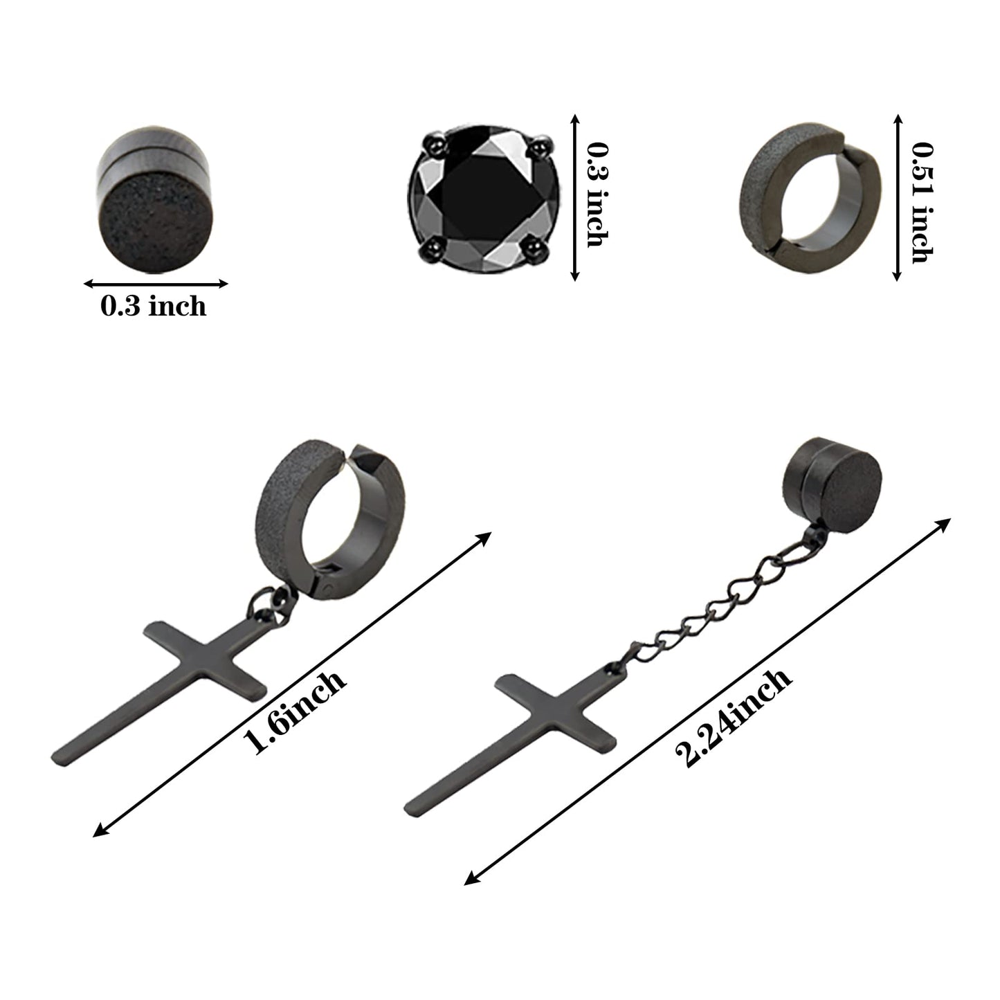 NEWITIN 15 Pairs Magnetic Stud Earrings for Men Clip on Earrings Stainless Steel Magnet Earring Unisex Dangle Cross CZ Hoop Magnetic Stud Earring Set for Men Women