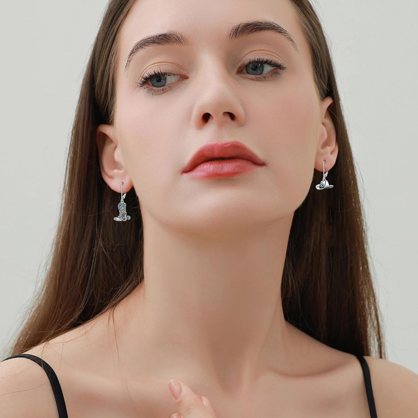 KoyeKei Cowboy Boot Earrings for Women 925 Sterling Silver Cowgirl Hat Texas Boot Dangle Drop Leverback Earrings Western Turquoise Jewelry Country Boho Gifts for Daughter Wife Girlfriend