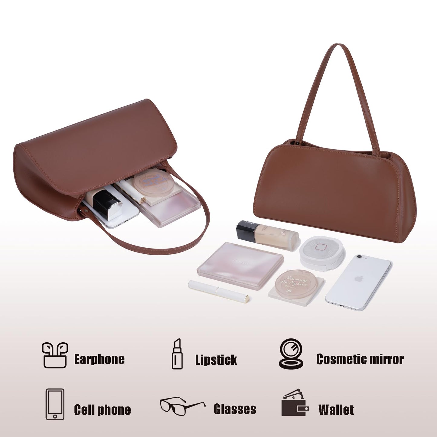 Quelis Small Leather Tote Bag，Clutch Purse with Shoulder Strap， Small Vegan Leather Handbag