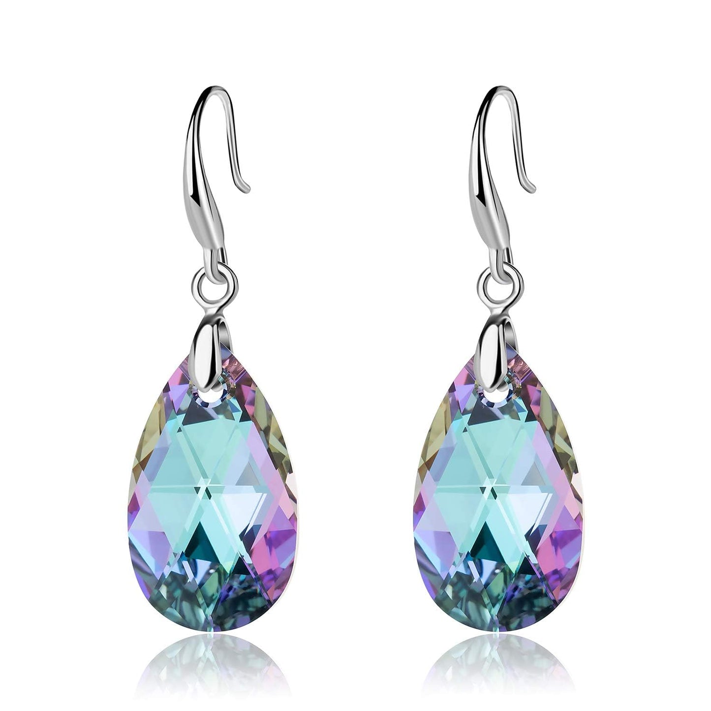 Austrian Crystal Teardrop Dangle Hook Earrings for Women 14K Gold Plated Hypoallergenic Jewelry (Vitrail Light)