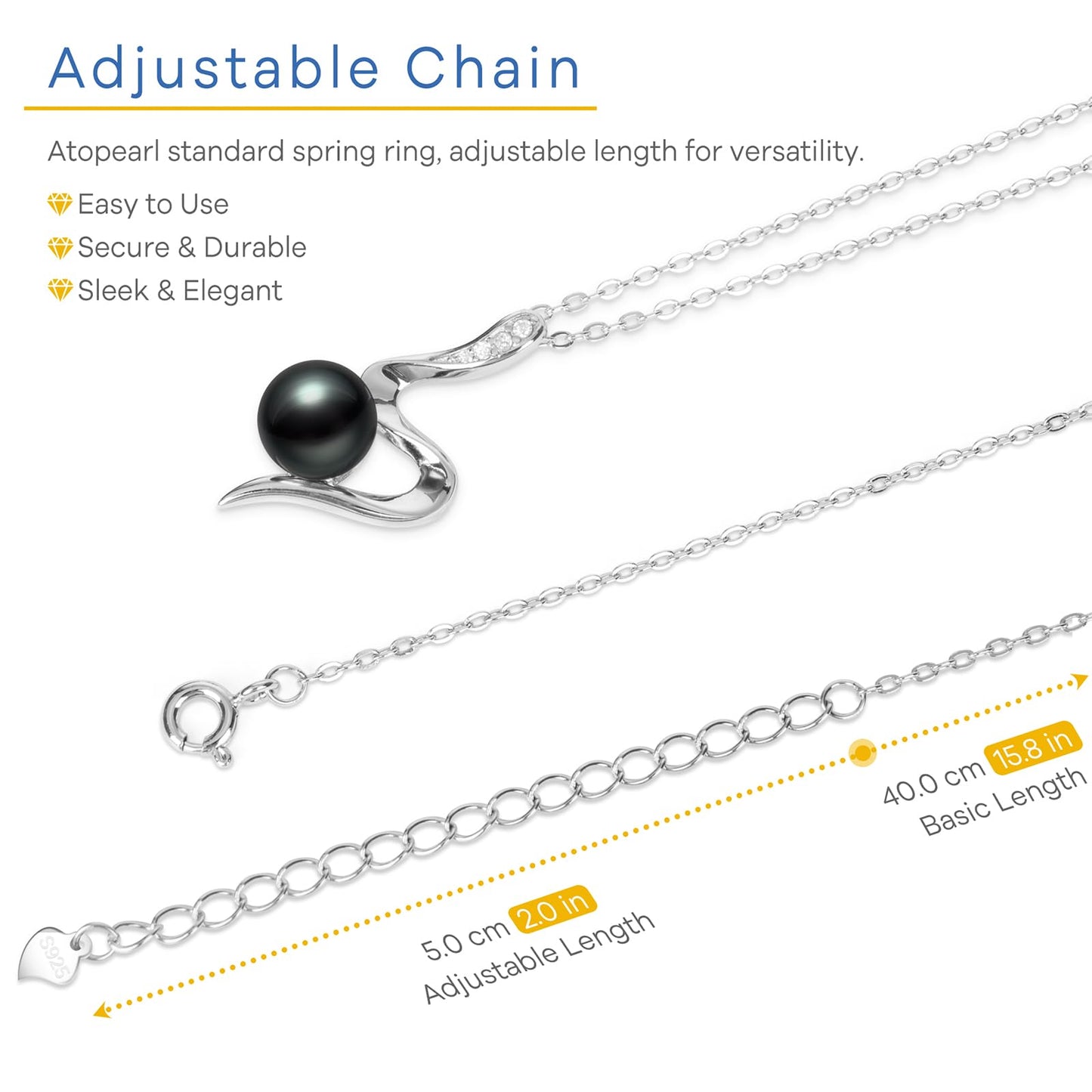 Atopearl Valentine's Day Gift for Her Tahitian Black Pearl Pendant Necklace for Women Mothers Wife, 7-8mm AAAA Round Pearls Jewelry Wedding Birthday Anniversary Christmas