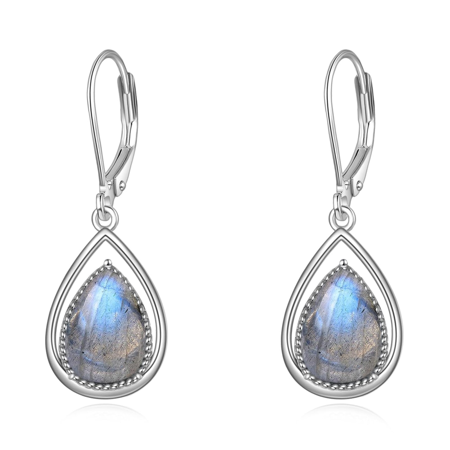 VONALA Labradorite Earrings 925 Sterling Silver Labradorite Leverback Earrings Teardrop Dangle Dangling Earrings Jewelry Gift for Women
