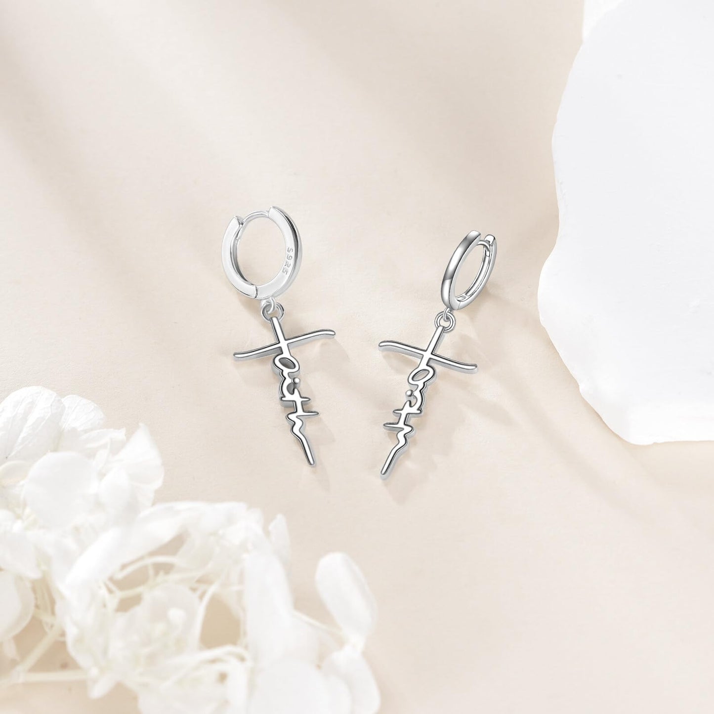 Faith Hoop Earrings for Men Women Sterling Silver Faith Dangle Earrings Religious Jewelry Gifts