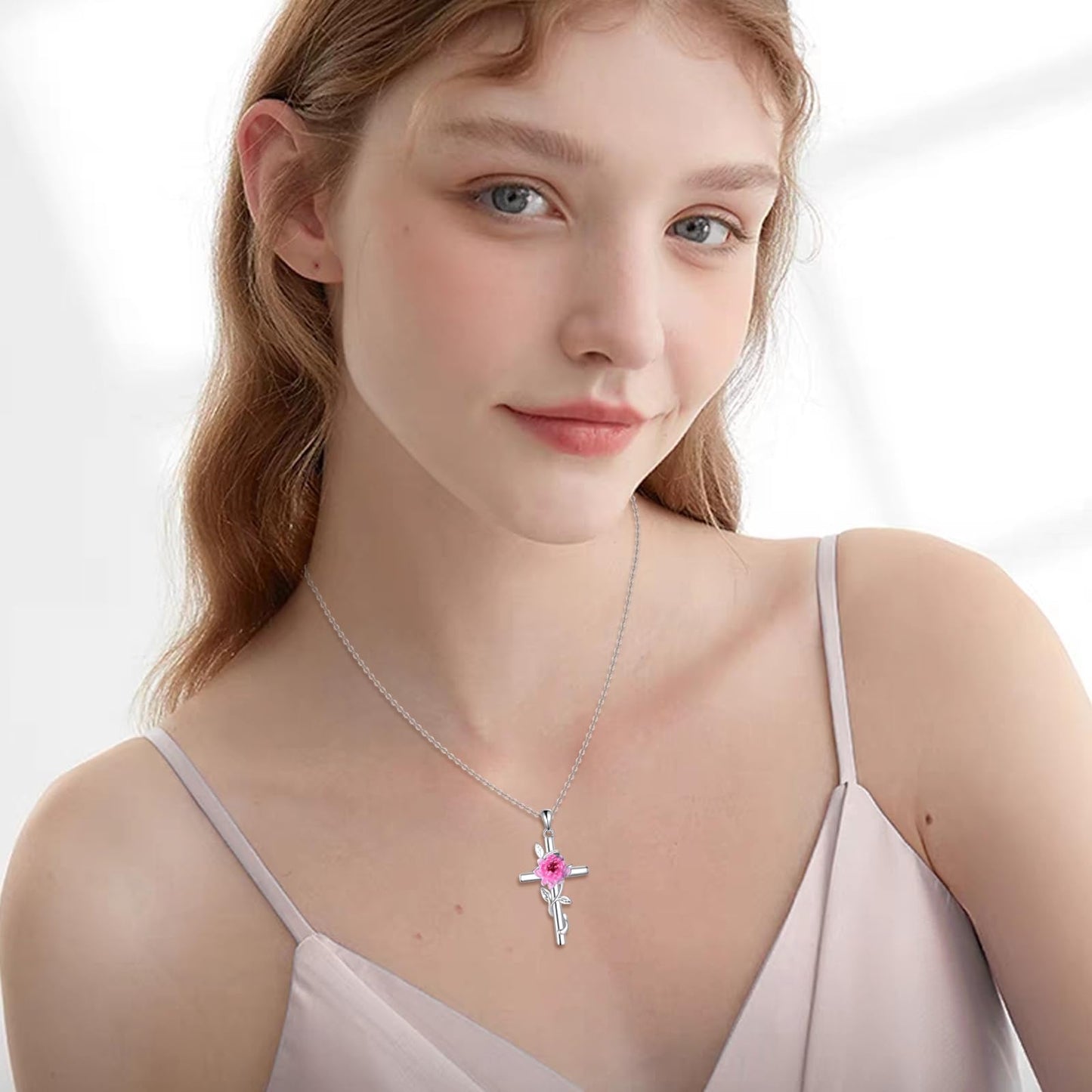 925 Sterling Silver Cross Chrysanthemums Pendant Necklace November Birth Flower Jewelry for Women Gifts