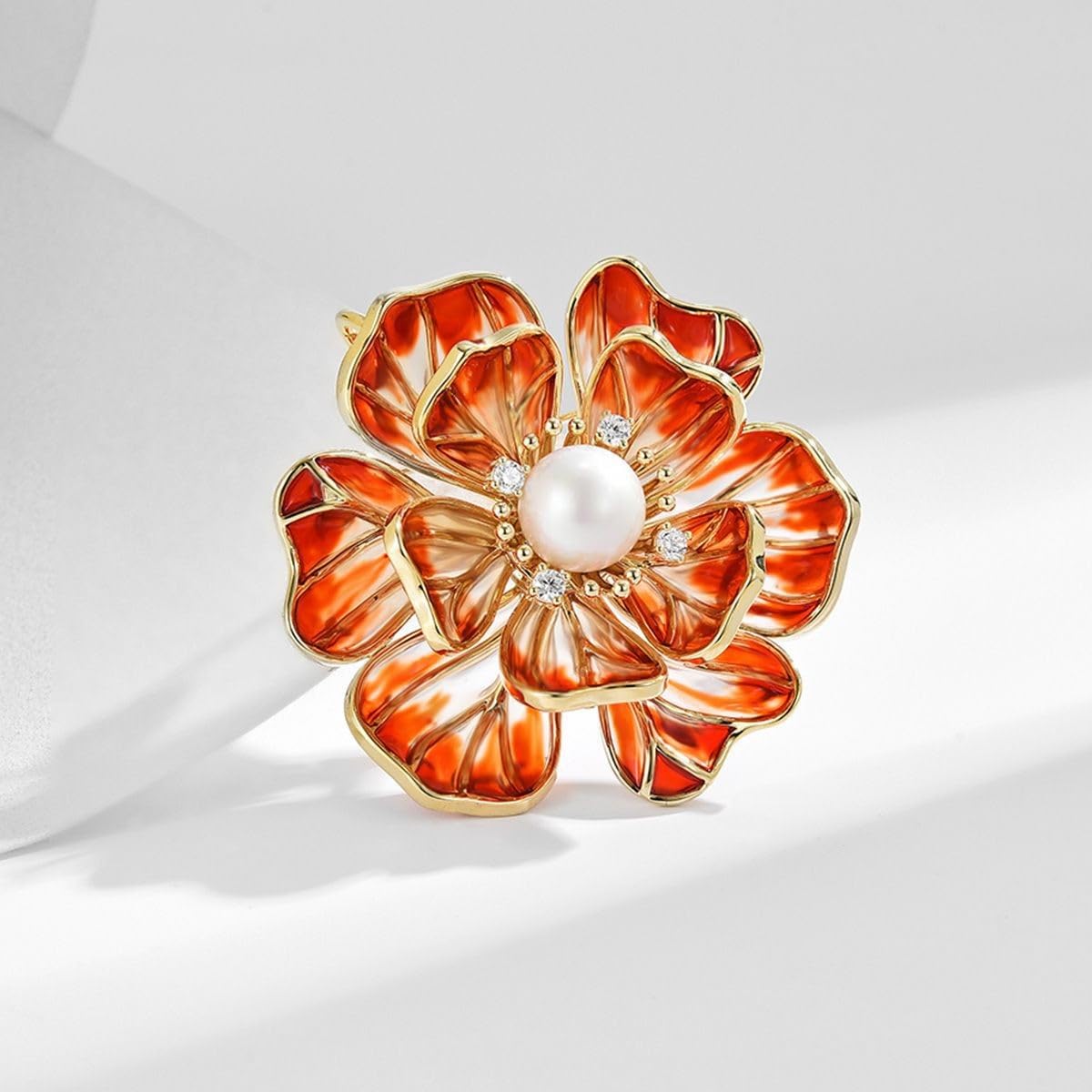 UNVAK Red Peony Flower Brooch 18k Gold Plated Peony Flower Brooch Pin Peony Pearl Brooch Lapel Pin Jewelry Thanksgiving Day Birthday Gifts Dress Accessories for Mom Wife