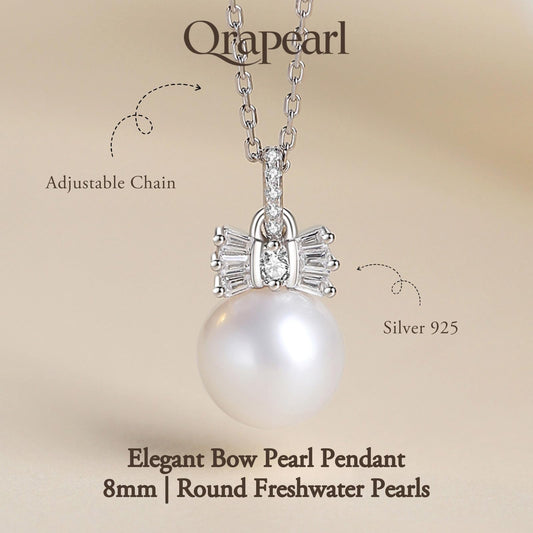 Orapearl Freshwater Pearl Pendant Necklace AAAA 8mm Elegant Jewelry Gift for Wife Mom Girlfriend Her Women with 925 Sterling Silver Chain June Birthstone for Anniversary Birthday Wedding