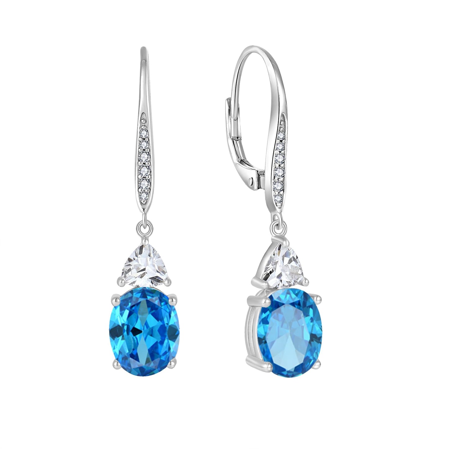 Rocayi Oval Aquamarine Earrings for Women 925 Sterling Silver Dangle Drop Leverback Earrings March Birthstone Jewelry for Her