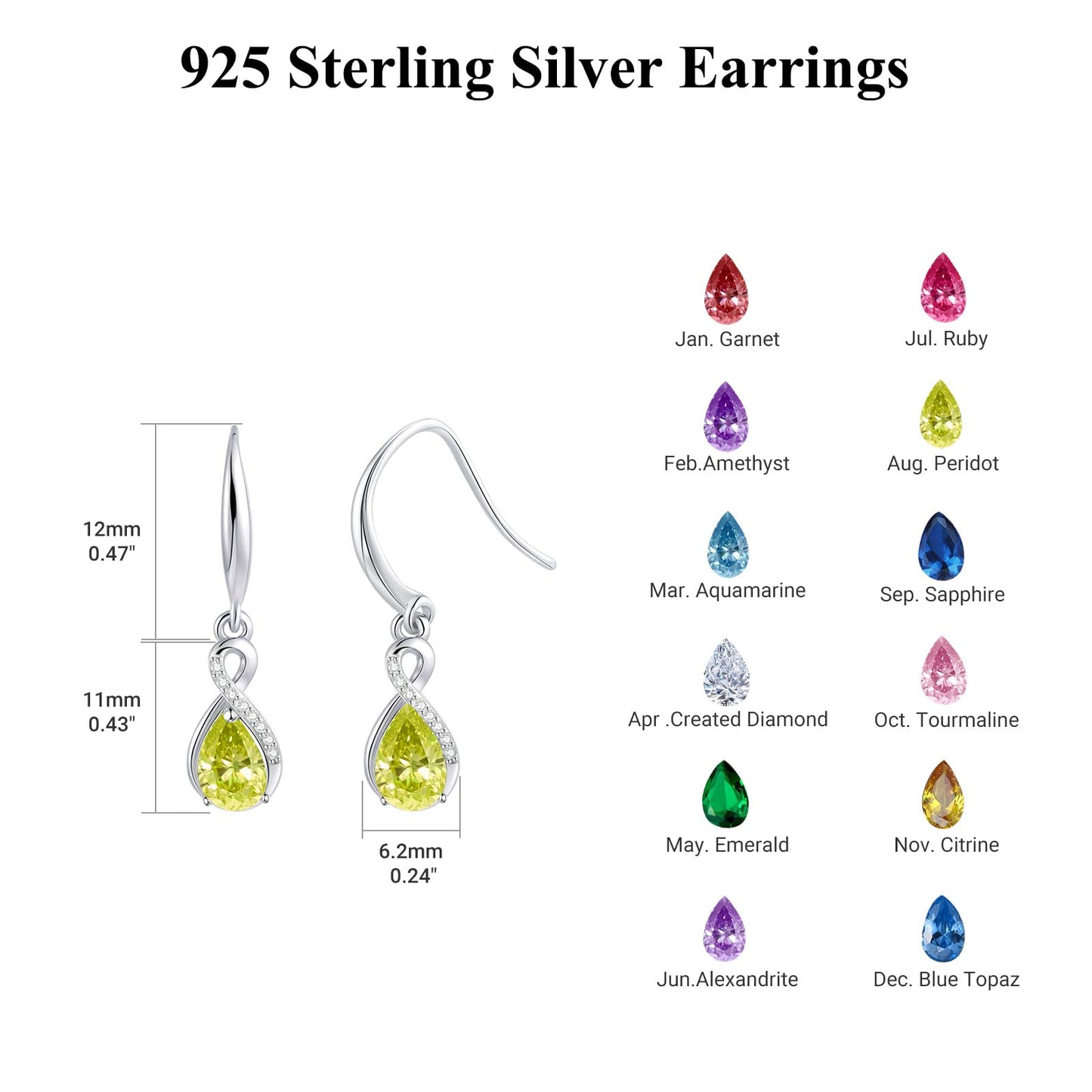 Infinity Birthstone Earrings 18K White Gold Plated 925 Sterling Silver Teardrop Infinity Drop Dangle Earrings August Birthstone Jewelry Birthday Gifts for Women Her Mother Wife