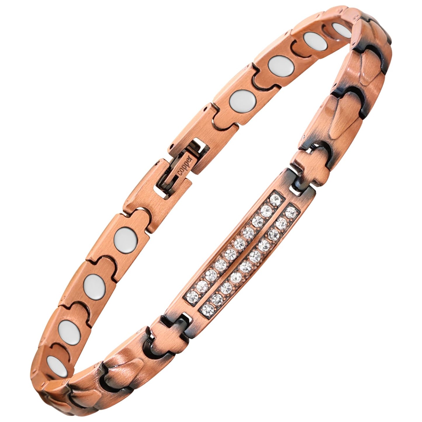 MagEnergy Copper Bracelet for Women, 99.9% Pure Copper Magnetic Bracelet, Adjustable Bracelet Jewelry Gifts (Crystal Style)