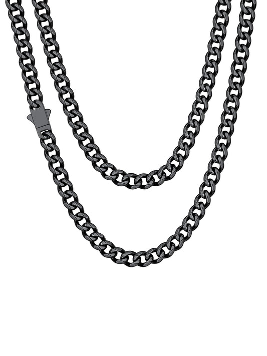 ChainsHouse Black Chain for Men Stainless Steel Cuban Link Chain Miami Necklace Hip Hop Metal Plated Women Jewelry