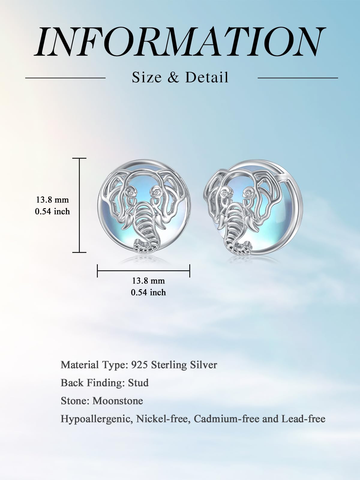WINNICACA Elephant Stud Earrings Sterling Silver Moonstone Stud Earrings Elephant Jewelry Gifts for Women Birthday Mothers Day Gifts for Mom