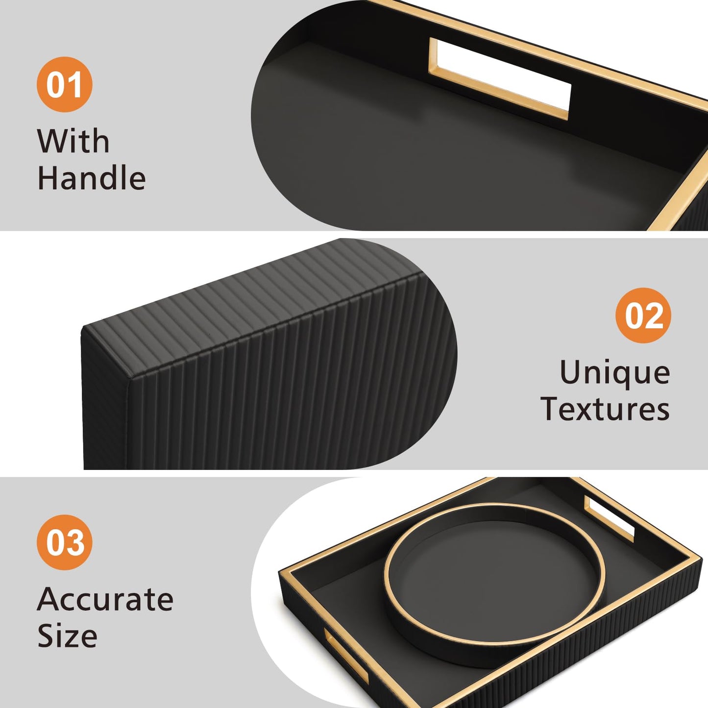 SANZIE Leather Tray Desktop Storage Organizer Premium Serving Tray Decorative Tray Valet Tray for Sundries Cosmetics Phone Wallet Cutlery (Black Holder)