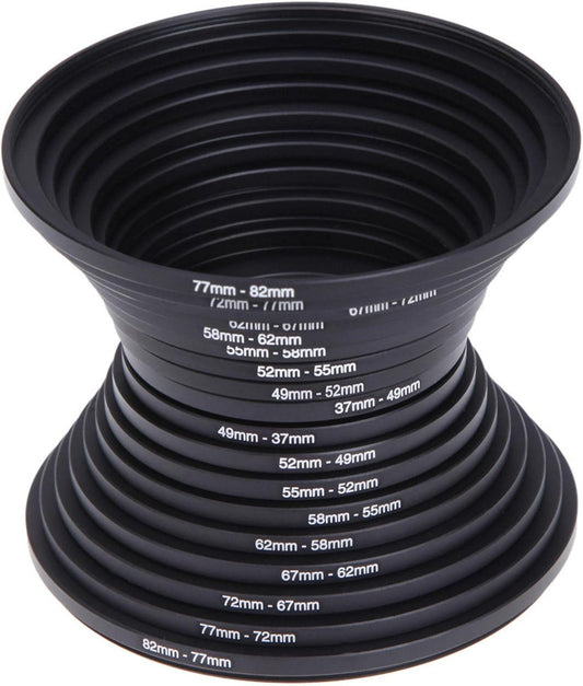 Quivorant 18Pcs Set, 37-82mm Set Filter Ring Adapter Metal Step Up/Down Rings Lens Adapter Filter Compatible