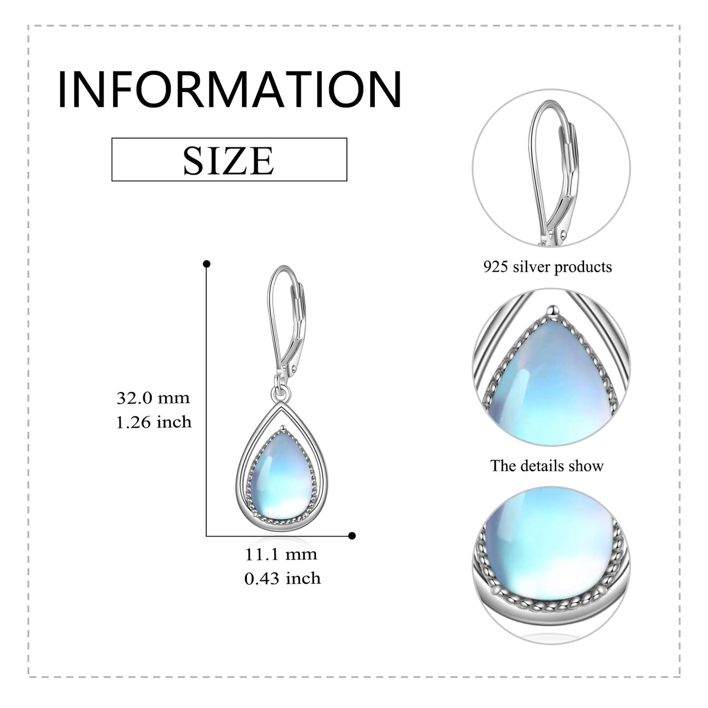 VONALA Moonstone Earrings 925 Sterling Silver Moonstone Leverback Earrings Teardrop Dangle Dangling Earrings Jewelry Gifts for Women