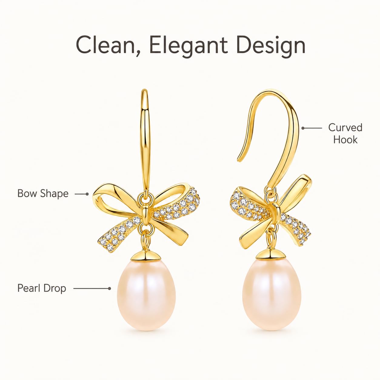 Pearl Drop Earrings for Women, Gold Plated & 925 Sterling Silver, Pink & White Dangle Earrings, Dainty Cute Elegant Bridal Wedding Gift for Her