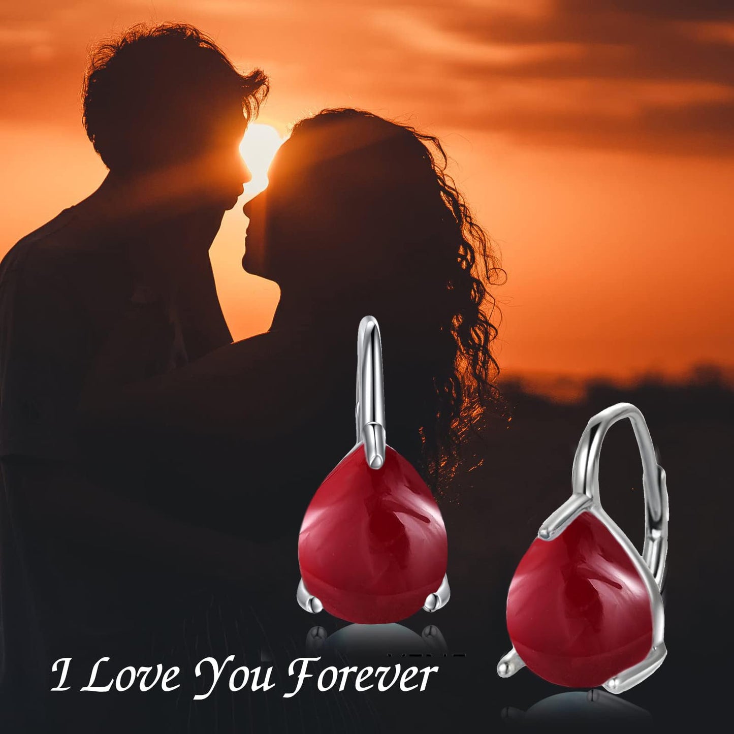 SHEAISRS Teardrop Garnet Leverback Earrings for Women 925 Sterling Silver Garnet Earrings