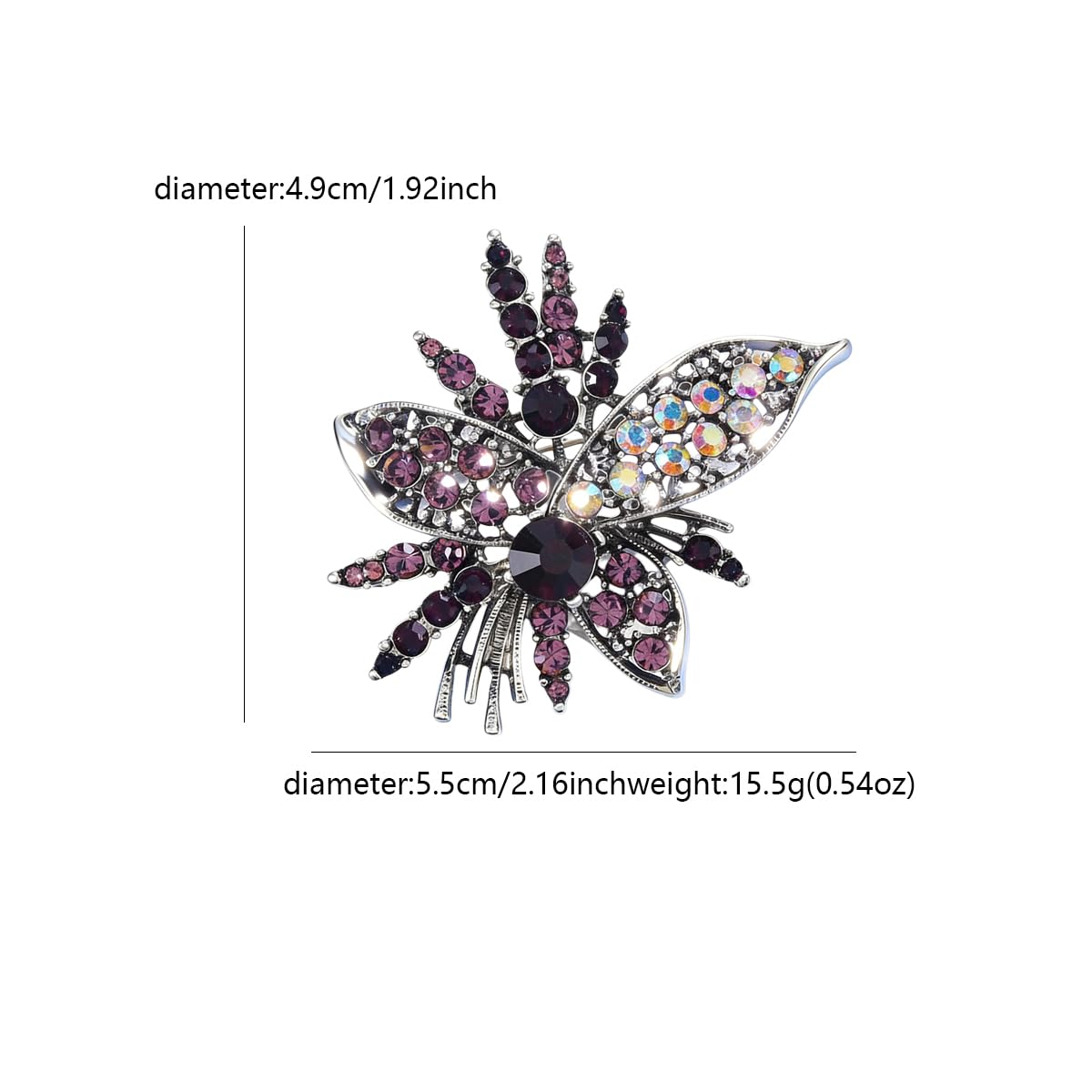Rhinestone Sunflower Brooch Pin for Women Red Black Purple Large Flower Broochs Snowflake Brooch Marquise Wreath Brooches Jewelry (Purple brooch E)