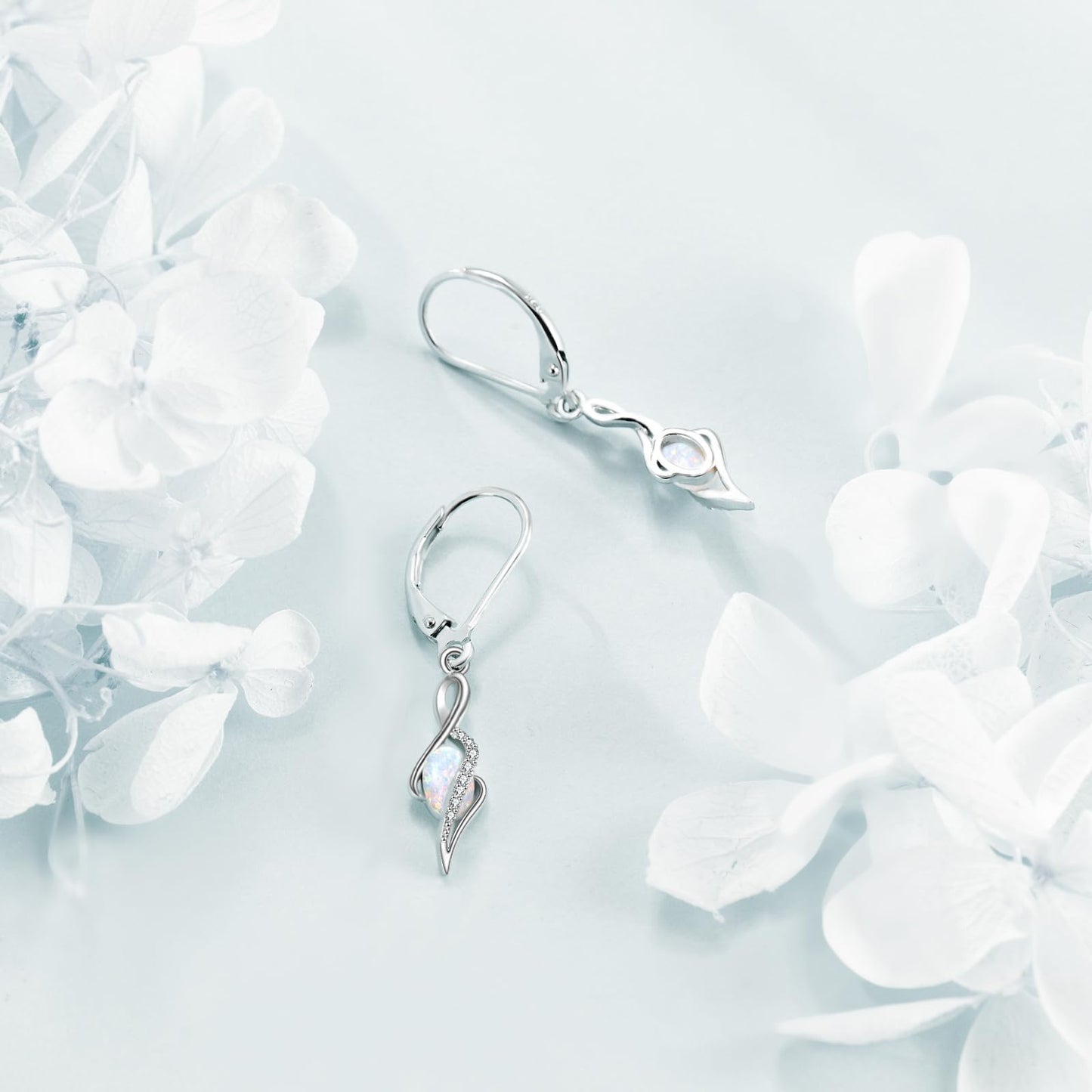 VONALA White Opal Dangle Earrings 925 Sterling Silver October Birthstone Teardrop Drop Dangling Leverback Earrings Christmas Jewelry Gift for Women