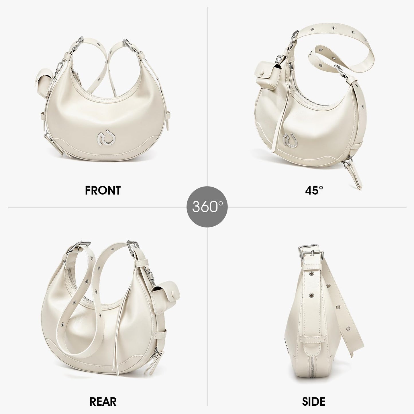 Cnoles Shoulder Bag For Women Cute Hobo Purses And Handbags Ladies Fashion Leather Crossbody Purse With Adjustable Strap White