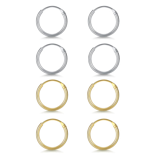 EPIRORA Silver Hoop Earrings- Cartilage Earring Small Hoop Earrings for Women Men,4 Pairs of Hypoallergenic 925 Sterling Silver Tragus Earrings (8mm*4, Silver&Gold)
