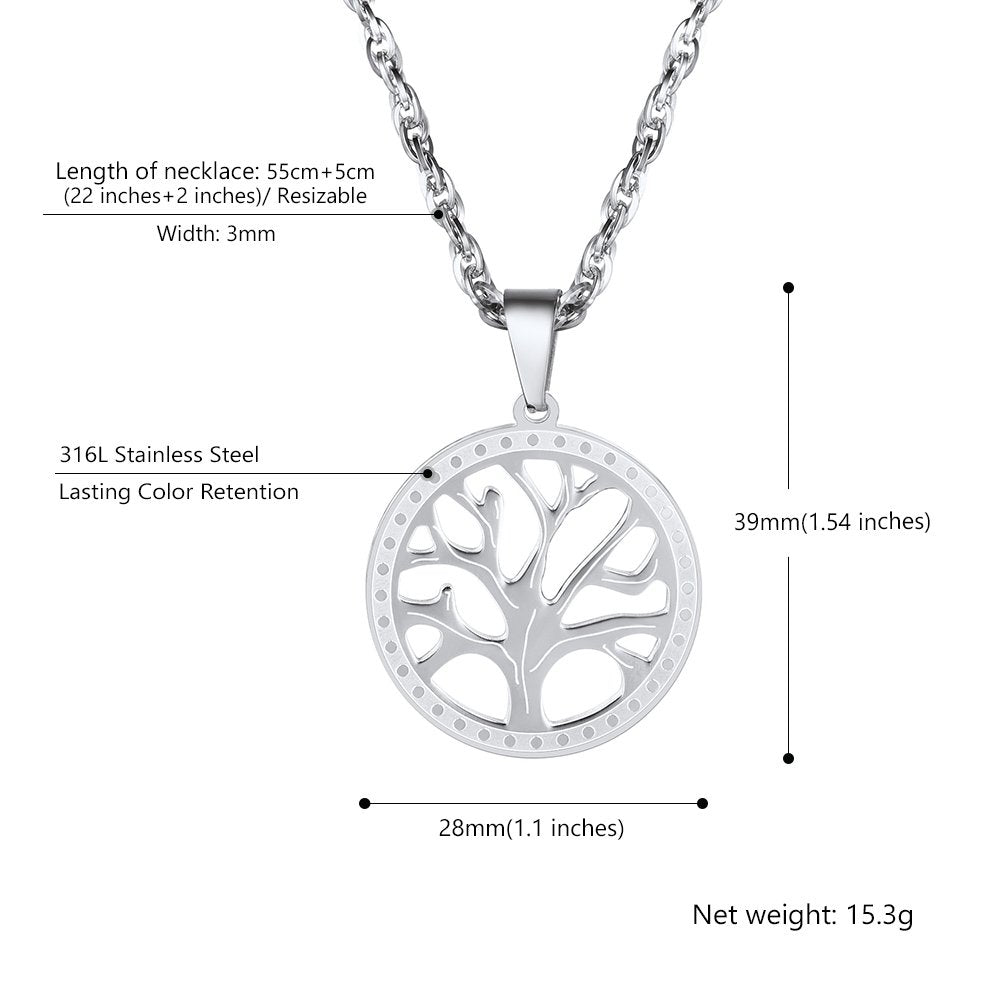 PROSTEEL Tree of Life Necklace, Family Tree Pendant, Stainless Steel, 22" Adjustable, Unisex Adult