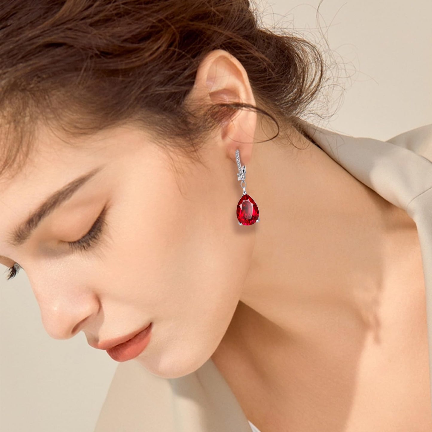 BAMIKI Sterling Silver Teardrop Leverback Dangle Earrings for Women Hypoallergenic, 10×14mm Pear Garnet Birthstone Red Cubic Zircon Drop Earrings Trendy Jewelry Gifts for Wife Daughter Mother