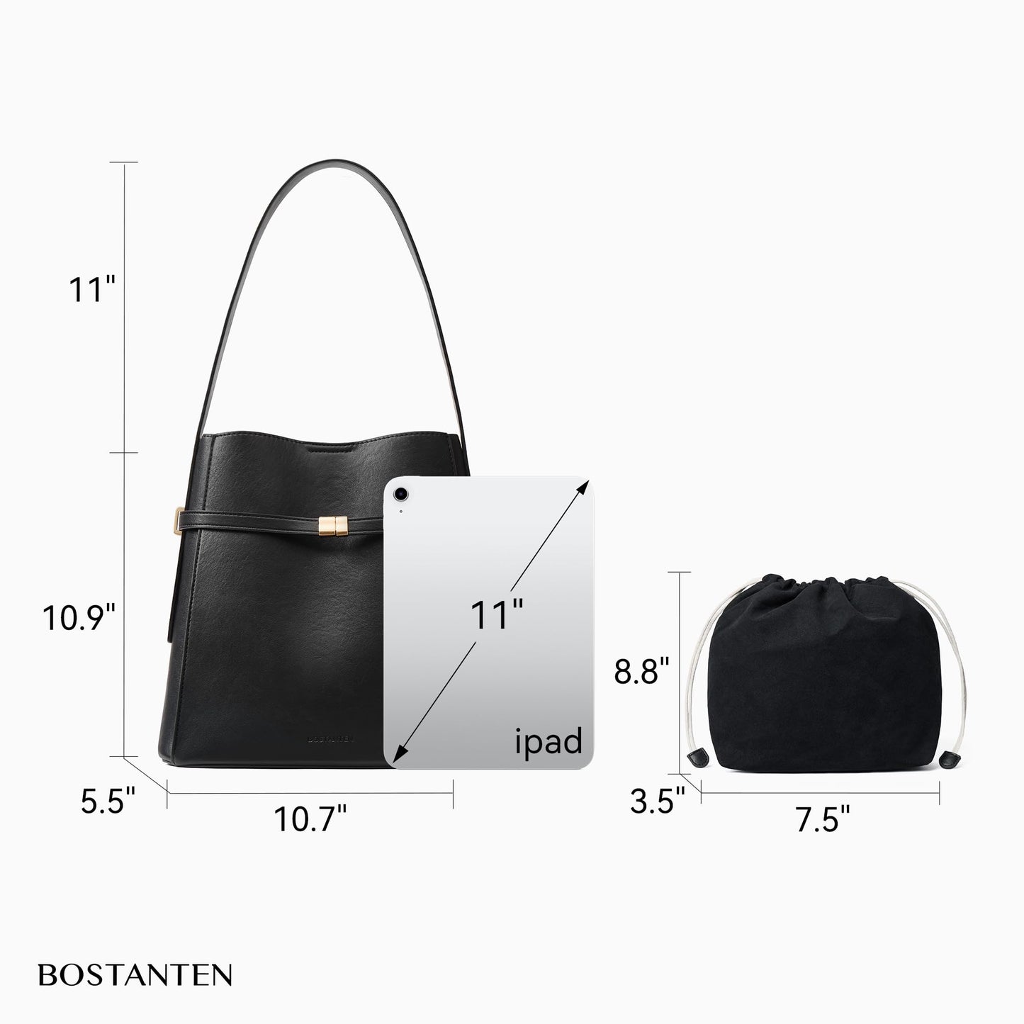 BOSTANTEN Bucket Bag Soft Vegan Leather Purses for Women Trendy Shoulder Handbags with Separate Pouch Black