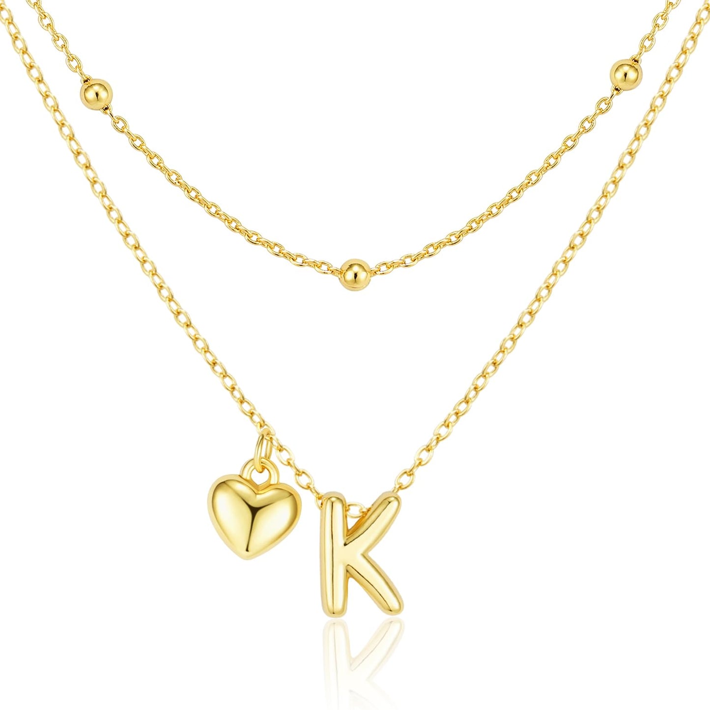 adoyi Gold Heart Initial Necklaces for Women Hers Dainty 14K Gold Plated Heart Layered Letter K Pendant Necklace Stack Trendy Jewelry Birthday Valentines Gifts for Women Jewelry