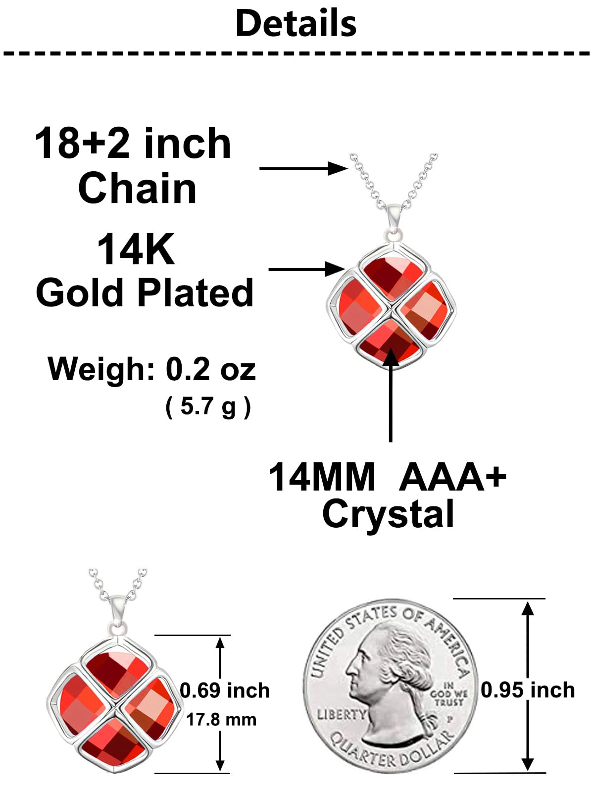 Qinpan 14MM Crystal Pendant Dangle Necklace Earrings Sets for Women Glod Plated Costume Jewelry, 38*17.8mm, Yellow Gold, Sapphire
