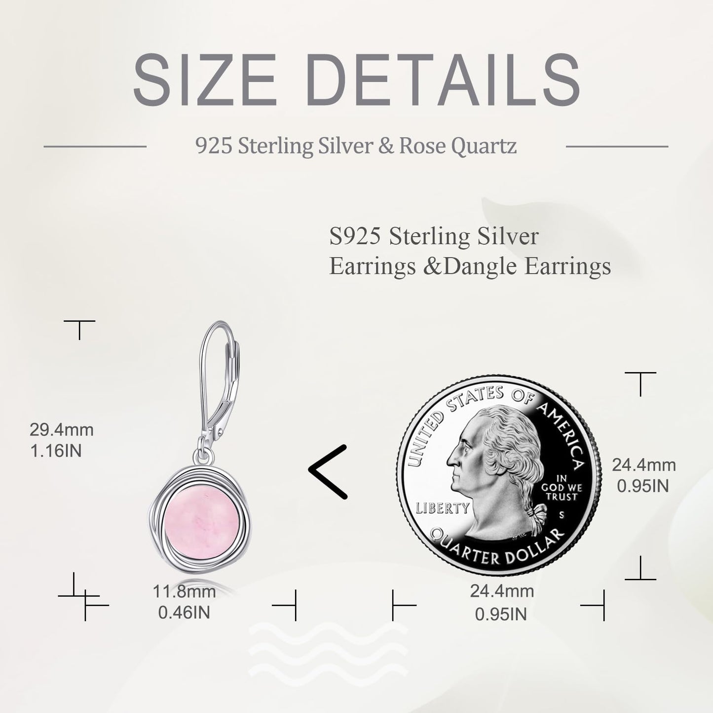 POPLYKE Rose Quartz Earrings Dangle for Women 925 Sterling Silver Leverback Earrings for Women Rose Quartz Jewelry Birthday